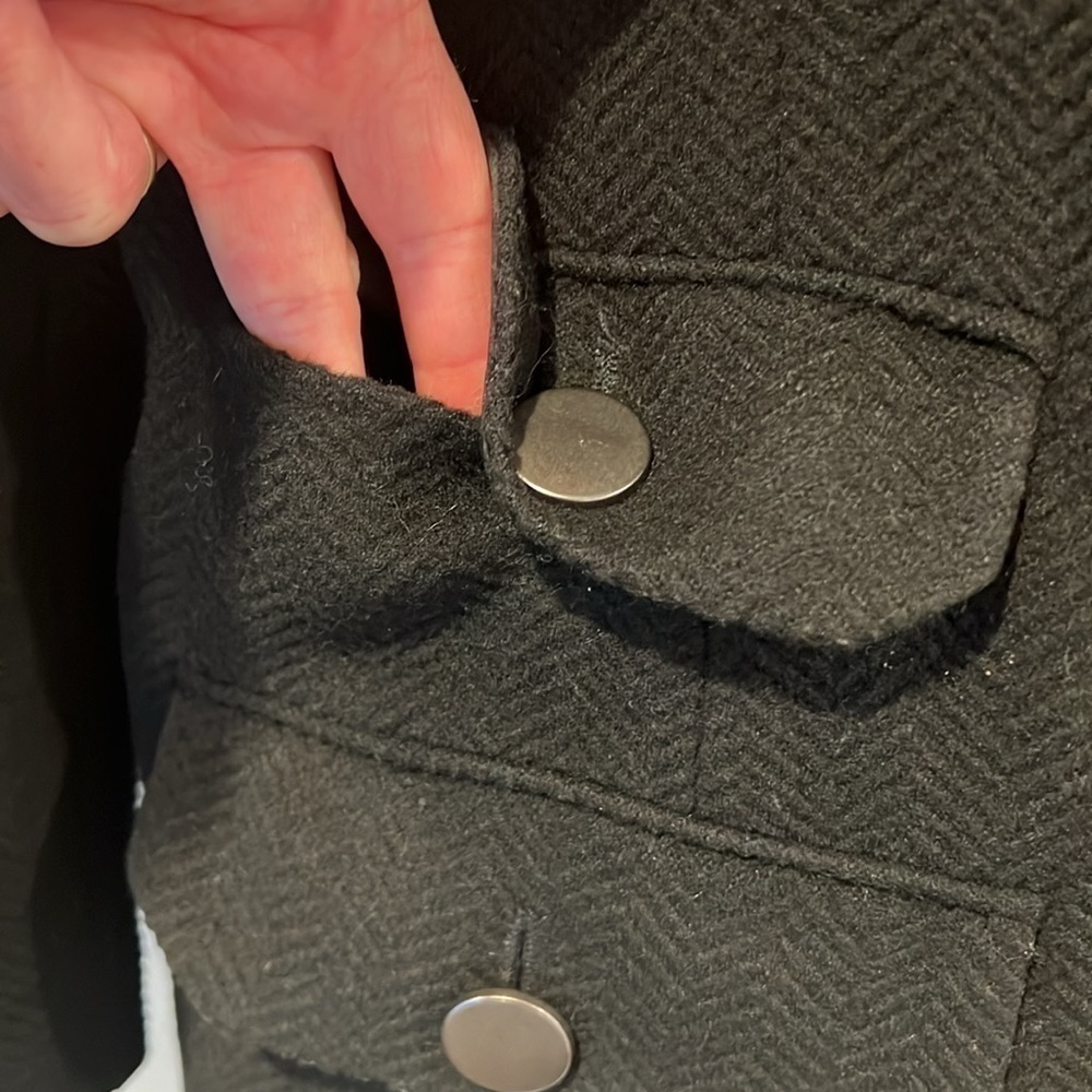 Banana Republic Black Wool Blend Herringbone Coat Size Medium - Picture 6 of 11